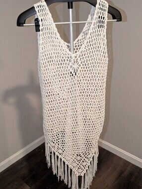 Shein Women's White Crochet Swim Cover-Up Dress
